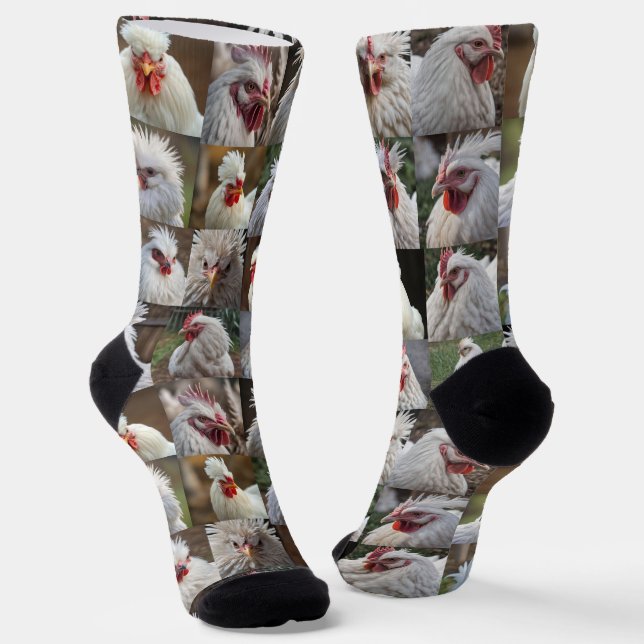 "Feathers in Focus: A White Chicken's Portrait" Socks (Angled)