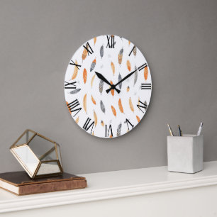 Feathers Luxury Trendy Boho Collection Large Clock