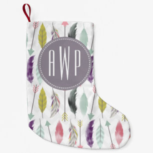 Feathers Monogram Christmas Stocking