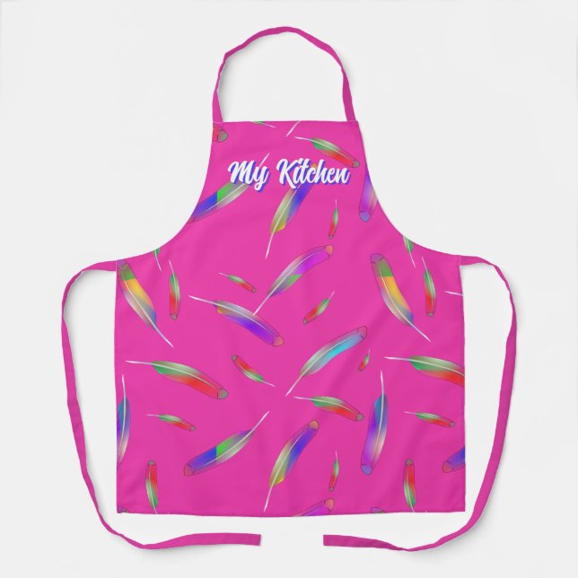 Feathers muilt-colored hot pink bright apron (Front)