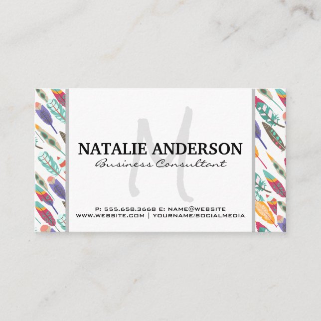Feathers Nature Pattern Business Card (Front)