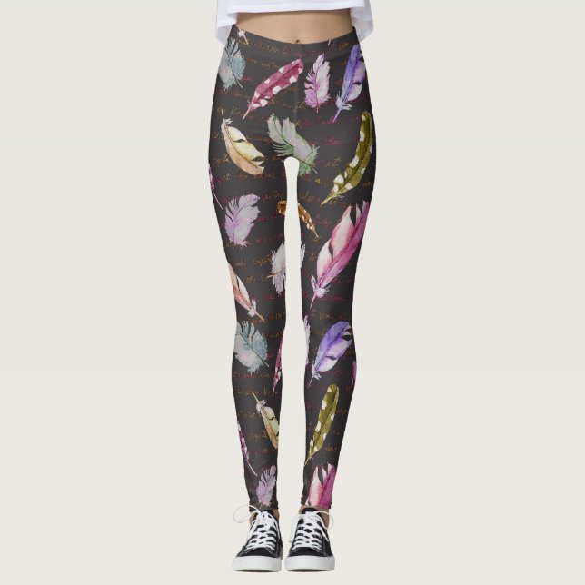 Feathers Note: Watercolor Bird Pattern. Leggings (Front)