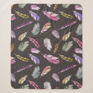 Feathers Note: Watercolor Bird Pattern. Sherpa Blanket