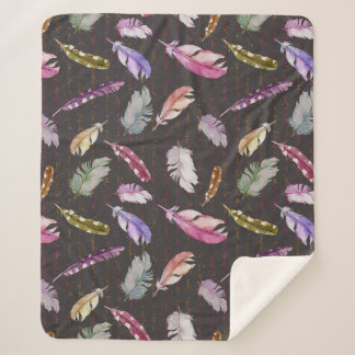 Feathers Note: Watercolor Bird Pattern. Sherpa Blanket