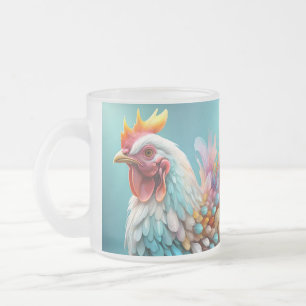 "Feathers of Color: The Rainbow Chicken" Frosted Glass Coffee Mug
