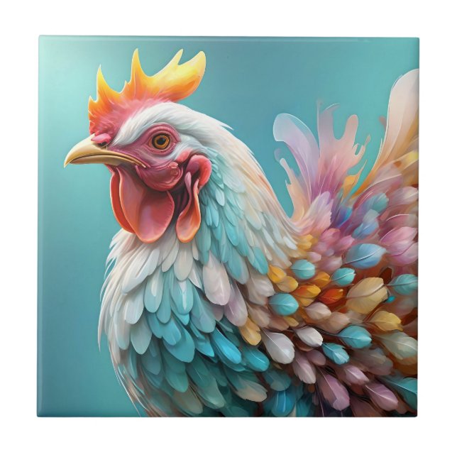 "Feathers of Color: The Rainbow Chicken" Tile (Front)