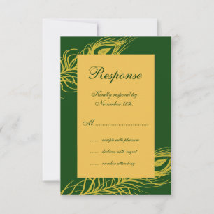 Feathers on Emerald Green RSVP Card