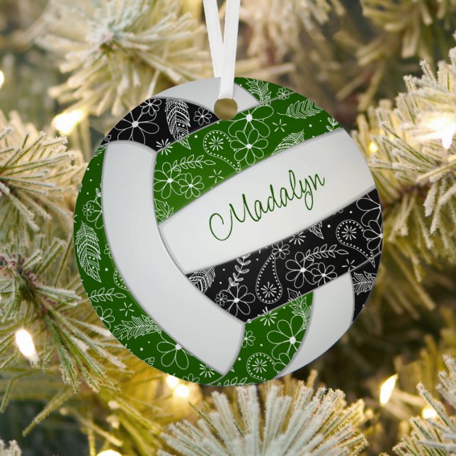 feathers paislies pattern green black volleyball metal tree decoration (Insitu)