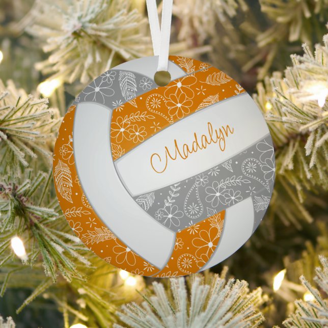 feathers paislies pattern orange grey volleyball metal tree decoration (Insitu)