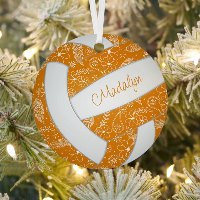 feathers paislies pattern orange white volleyball metal tree decoration (Insitu)