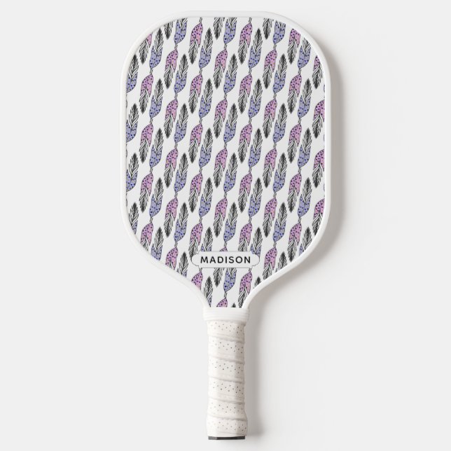 Feathers Pattern custom name Pickleball Paddle (Front)
