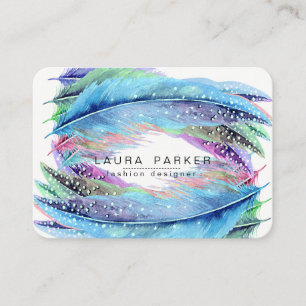 Feathers Watercolor Boho Bird Girly Chic Business Card