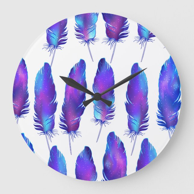 Feathers with space texture, magical pattern. large clock (Front)