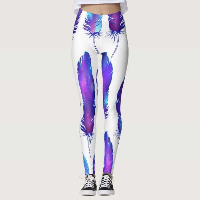 Feathers with space texture, magical pattern. leggings (Front)