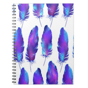 Feathers with space texture, magical pattern. notebook