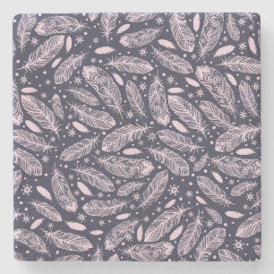 Feathery Fantasy: Romantic Pattern Creation Stone Coaster