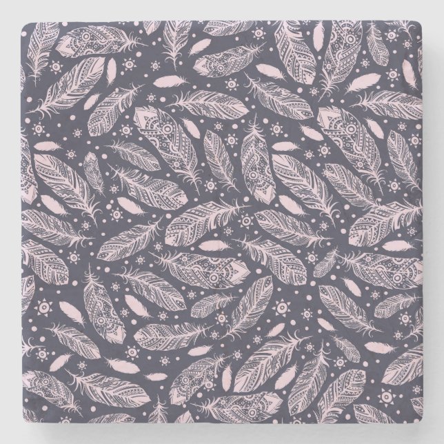 Feathery Fantasy: Romantic Pattern Creation Stone Coaster (Front)