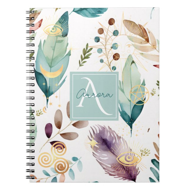 Feathery Floral Pattern Monogram  Notebook (Front)