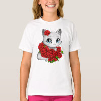 Featured Designer: Adorable Rose Cat White T-shirt