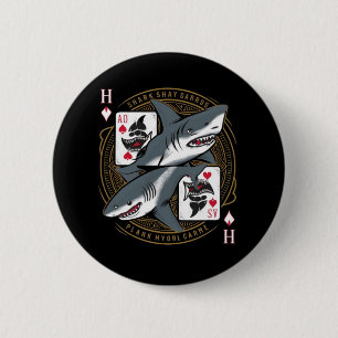 featuring shark playing cards 6 cm round badge
