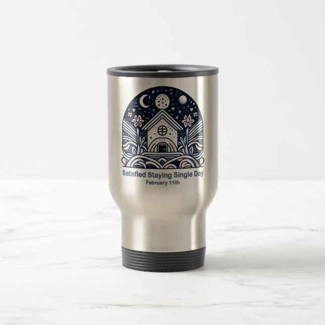 Feb 11th Satisfied Staying Single Day Travel Mug (Center)