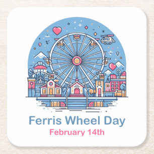 Feb 14th Ferris Wheel Day Square Paper Coaster