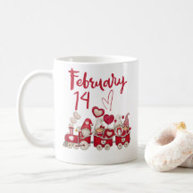 February 14,  valentine gnomes train coffee mug 