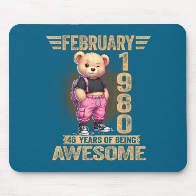 February 1980 46th Birthday 46 Year Teddy Bear Bei Mouse Pad (Front)