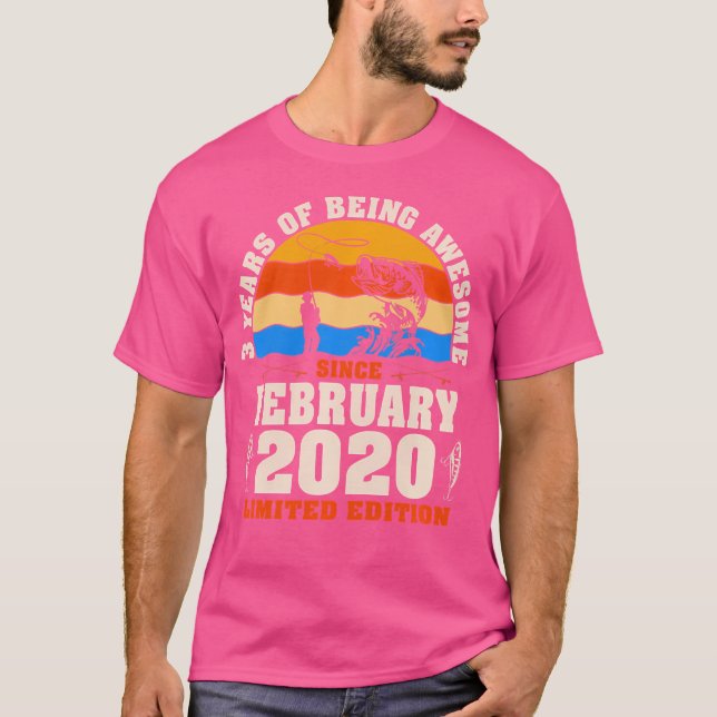 February 2020 3 Year Old Fishing Lovers 3Rd Birthd T-Shirt (Front)