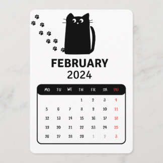 February 2024 Stand Alone Black Cat Calendar Menu