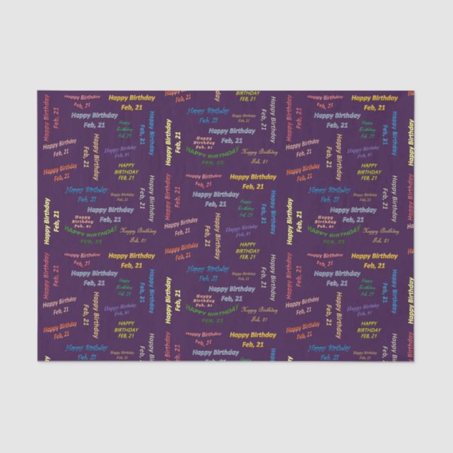 February, 21 Birthday Tissue Paper (Front)