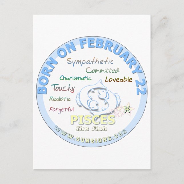 February 22nd Birthday - Pisces Postcard (Front)