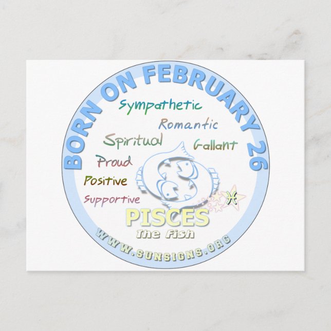 February 26th Birthday - Pisces Postcard (Front)