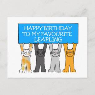 February 29th Birthday Cartoon Cats Postcard