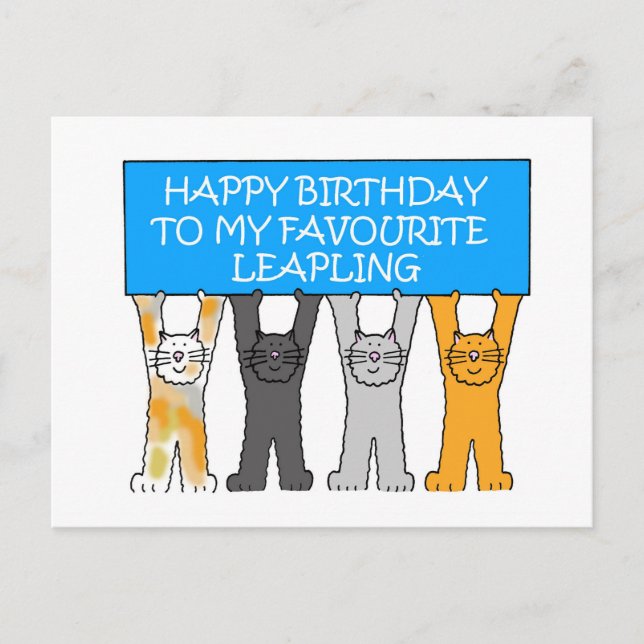 February 29th Birthday Cartoon Cats Postcard (Front)