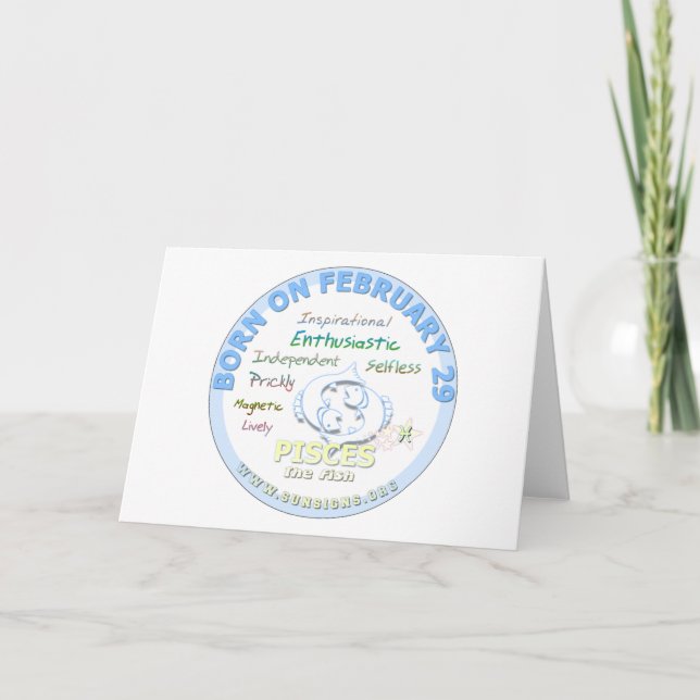 February 29th Birthday - Pisces Card (Front)