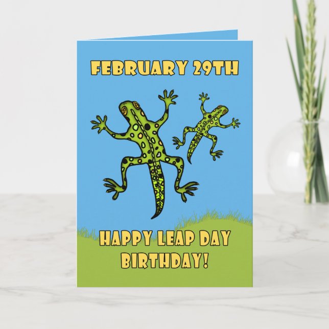 February 29th, Leap Day Birthday Card, Lizards Card (Front)