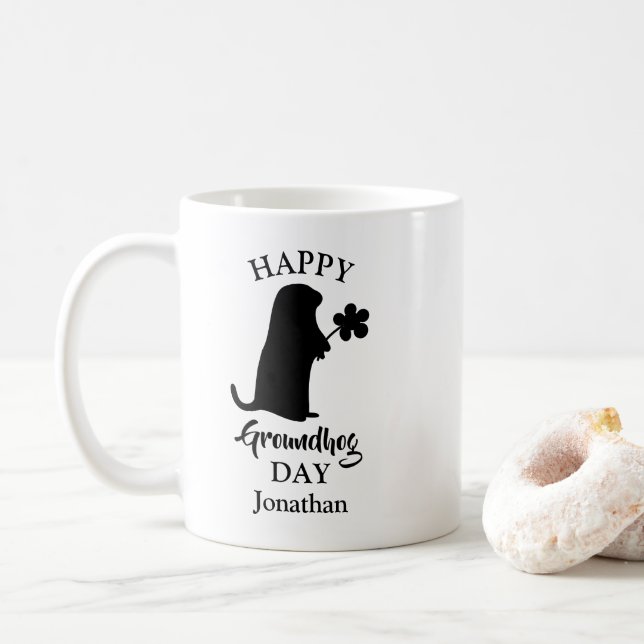 February 2 | Happy Groundhog Day Personalised Name Coffee Mug (With Donut)