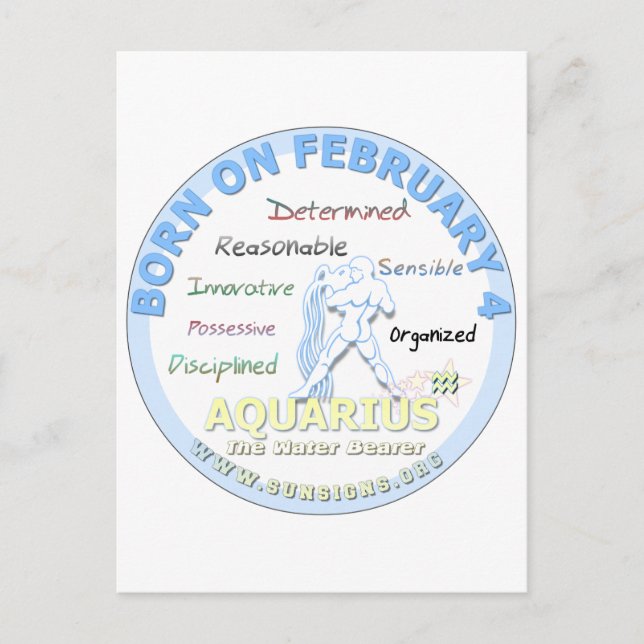 February 4th Birthday - Aquarius Postcard (Front)