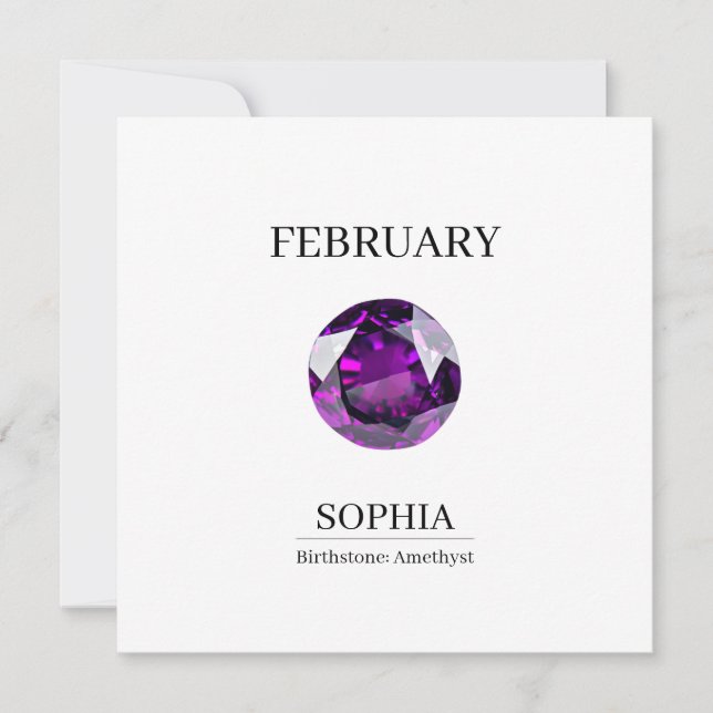 February Amethyst Personalised Birthday Card (Front)