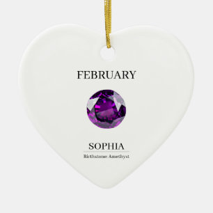 February Amethyst Personalised Birthday Ceramic Tree Decoration