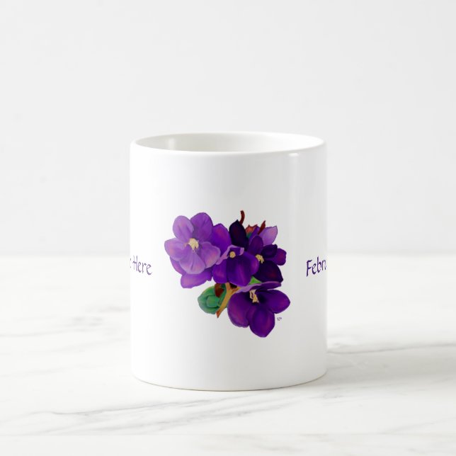 February: Amethyst Violets Personalised Mug (Center)