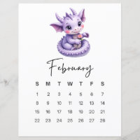 February Baby Dragon Cute Fantasy Monthly Calendar