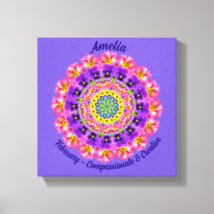 February Birth Flower Personalised Mandala Zen 10" Canvas Print