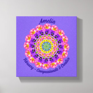 February Birth Flower Personalised Mandala Zen Art Canvas Print