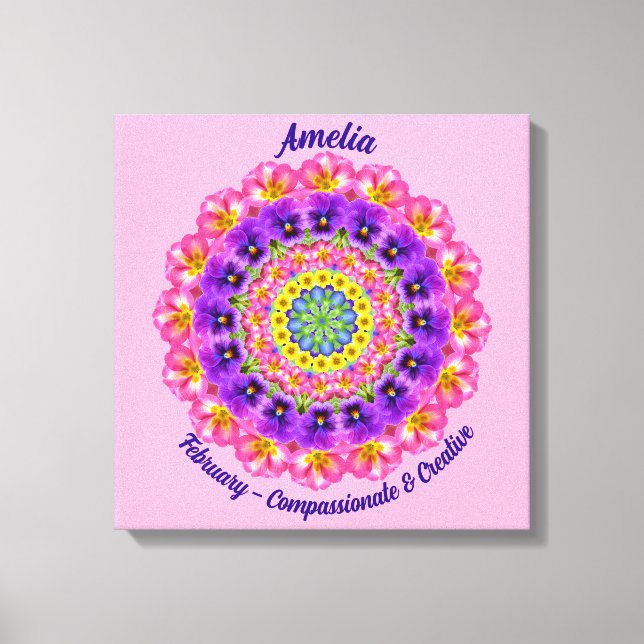 February Birth Flower Personalised Mandala Zen Art Canvas Print (Front)