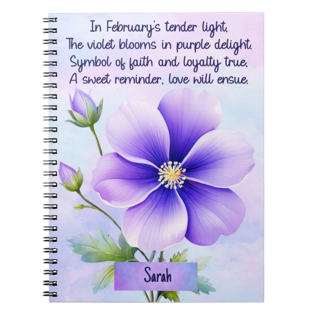 February Birth Flower Spiral Notebook (Front)