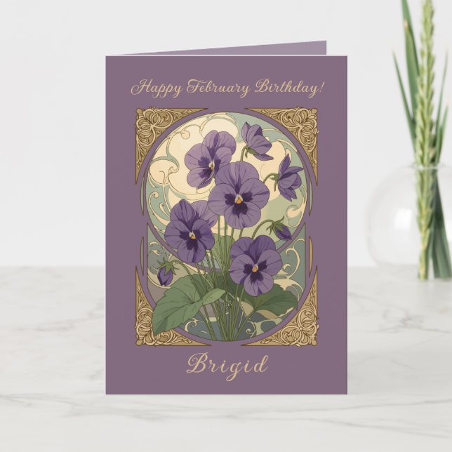 February Birth Flower Violet Viola Art Nouveau Sty Card (Front)