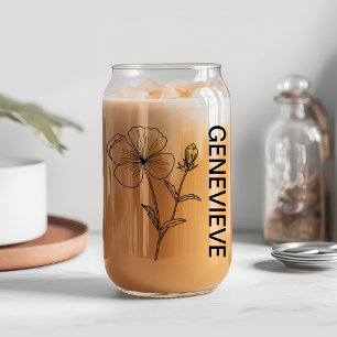 February Birth Flower Violet with Custom Name  Can Glass