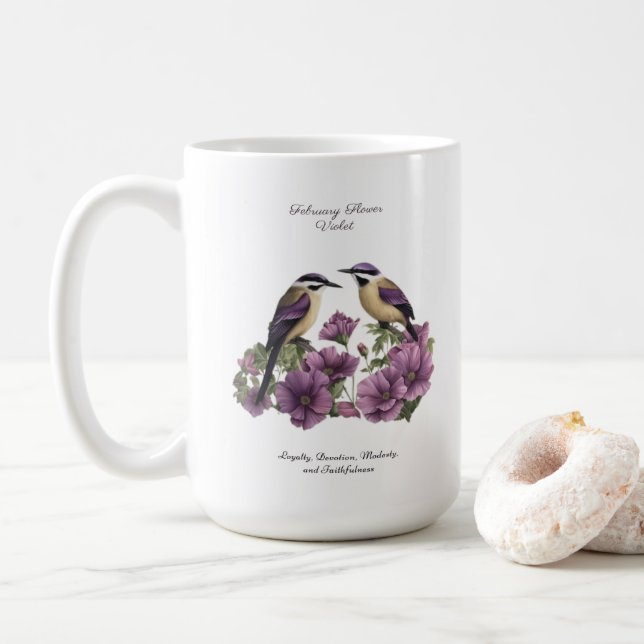 February Birth Month Flower Personalised Birthday Coffee Mug (With Donut)